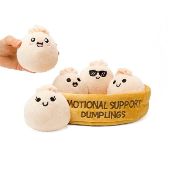 Emotional Support Pals Dumplings 5 Food Plush Toys with Carrying Basket NEW - Picture 1 of 6